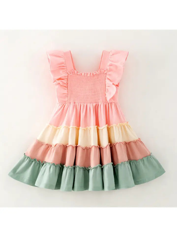 Cotton Candy Ruffle Dress | Girls Pastel Tiered Twirl Dress