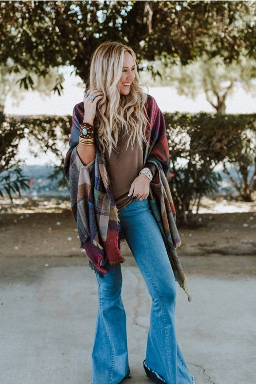 Cozy Plaid Pocket Ruana Wrap