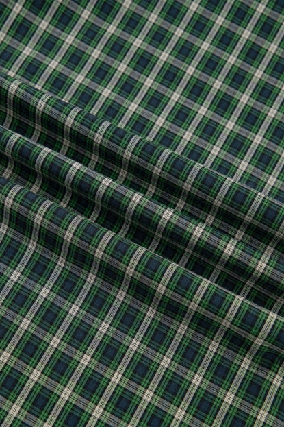 Plaid Square Neck Shirred Ruffle Hem Dress
