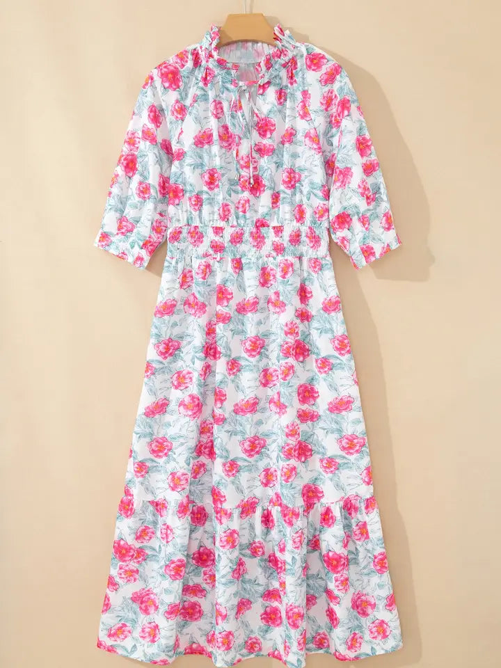 Floral Puff Sleeve Midi Dress