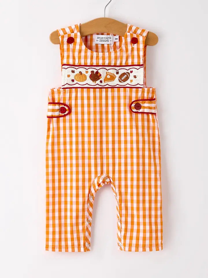 Fall Turkey Embroidered Romper For Baby Boys