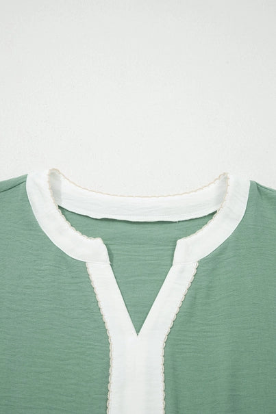 Floral Embroidered Colorblock Puff Sleeve Blouse