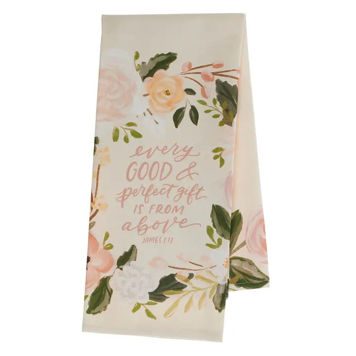 Tea Towel Pink Floral Every Good & Perfect Gift James 1:17