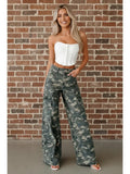Camouflage Wide Leg Pockets Denim Pants