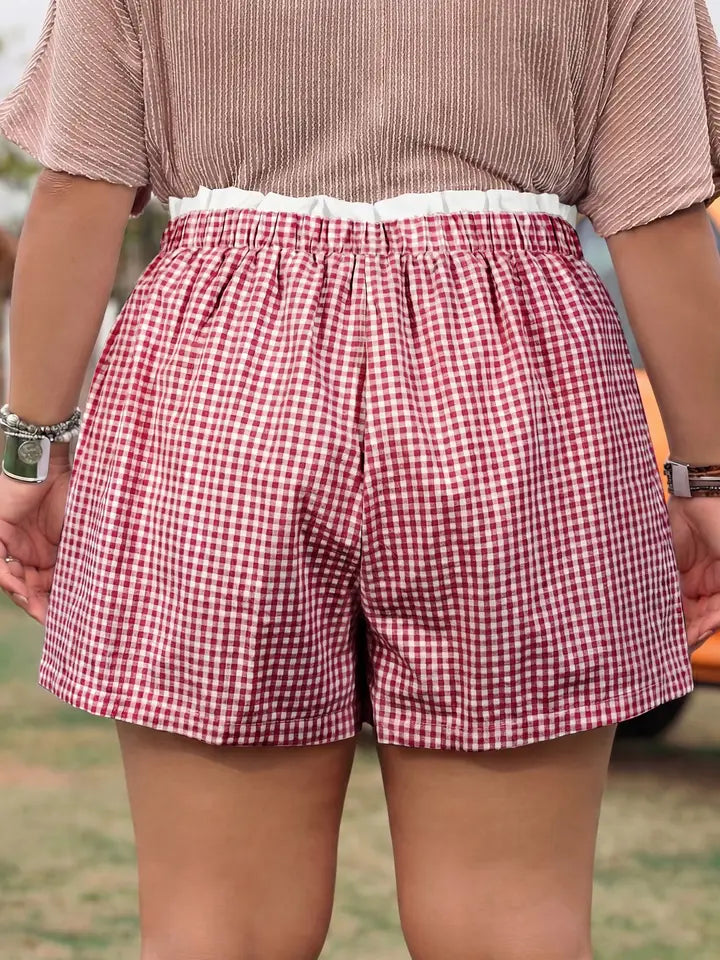 Contrast Trim Plaid Print Plus Size Shorts