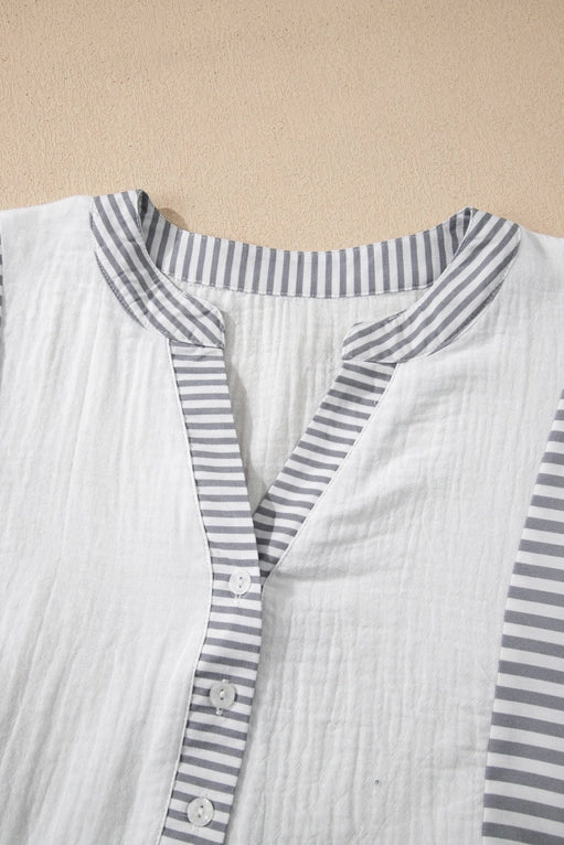 Stripe Patchwork 3/4 Sleeve Babydoll Blouse