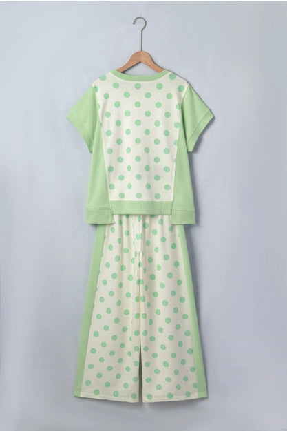 Polka Dot Top and High Waist Pants 2pcs Set