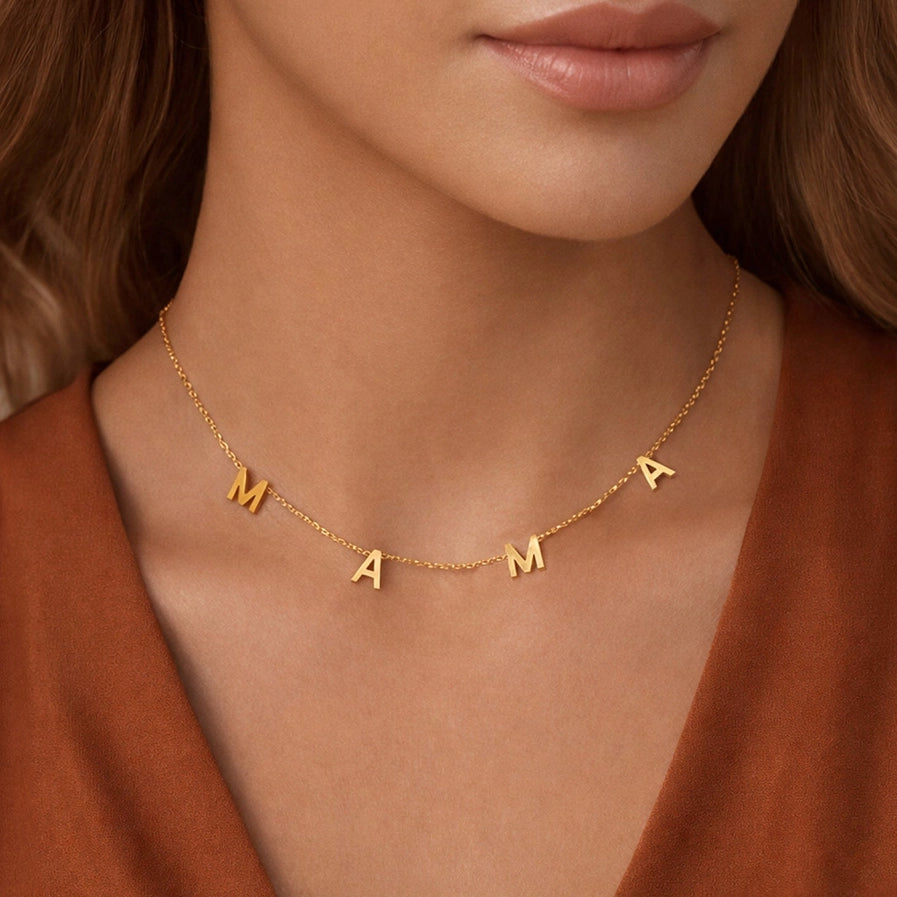 18K Gold Pvd Plated Stainless Steel Mama Necklace