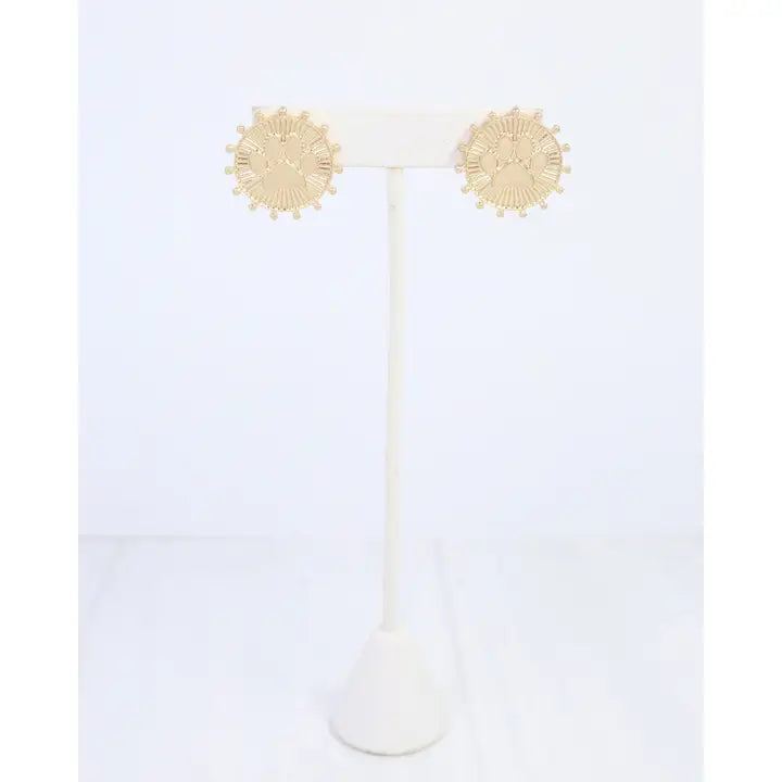 Carmen Coin Earring Paw Print Worn Gold