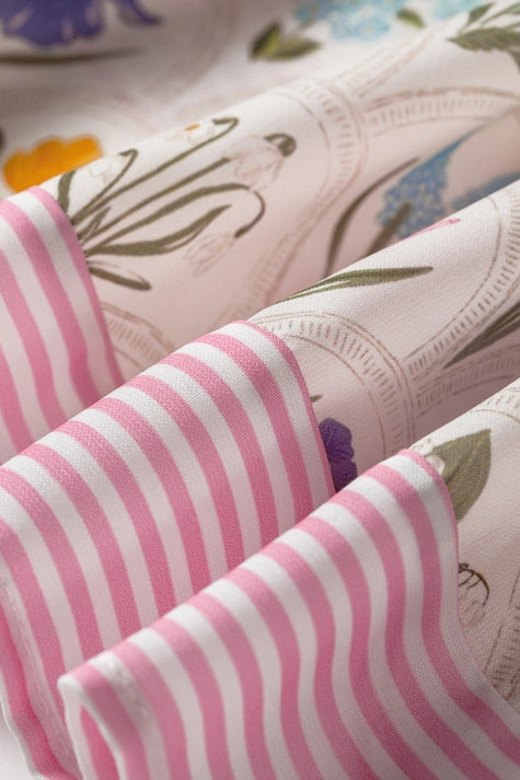 Floral Print Striped Detail Knot Straps Maxi Dress