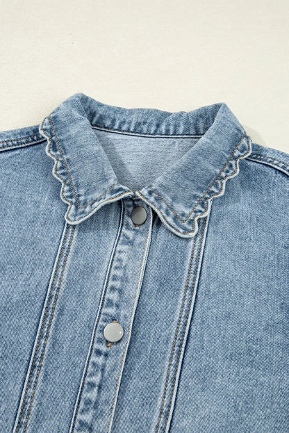 Scallop Trim Denim Jacket with Patched Pockets