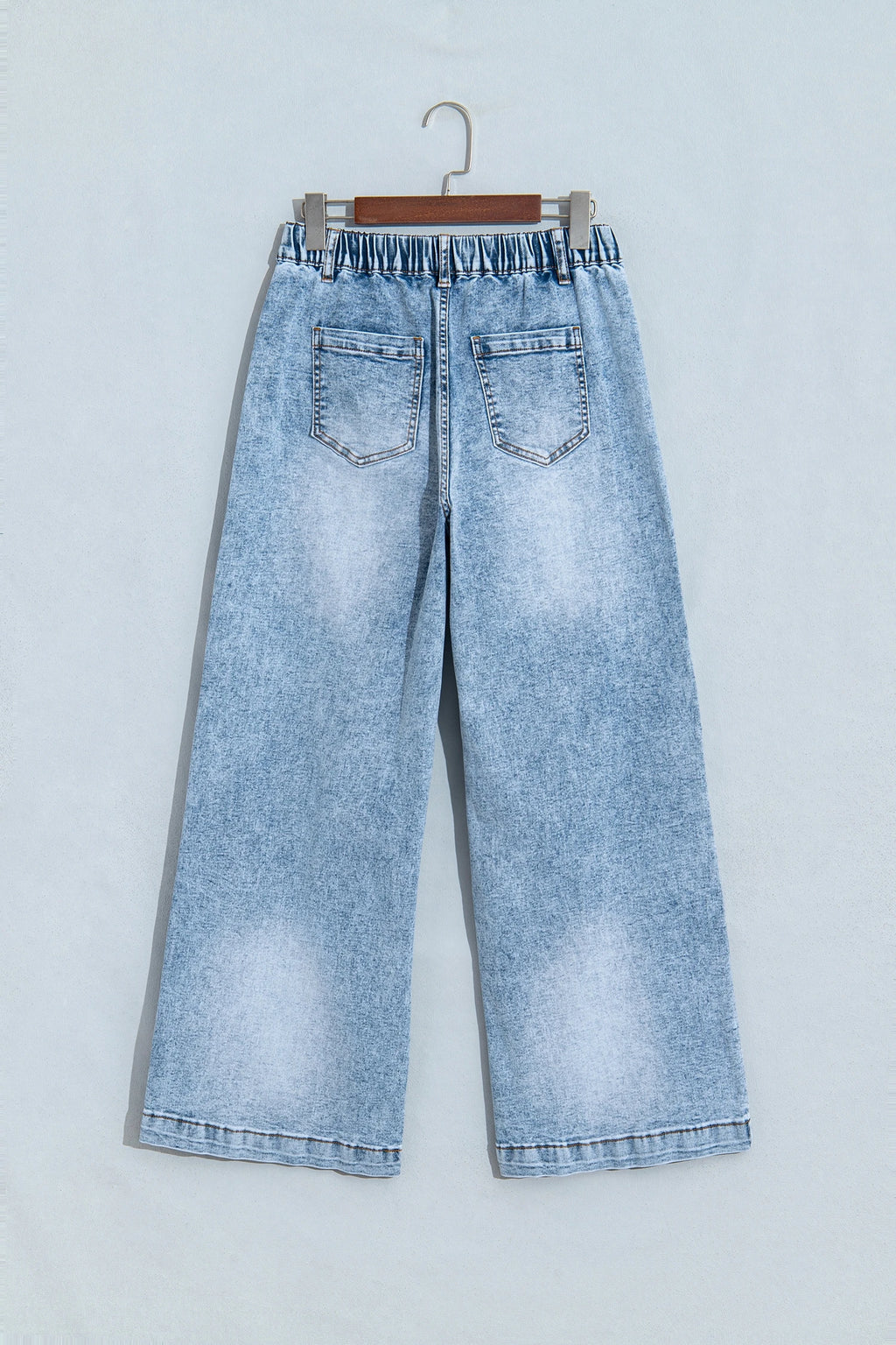 Beau Blue Frayed Studded Detail Wide Leg Pocketed Jeans