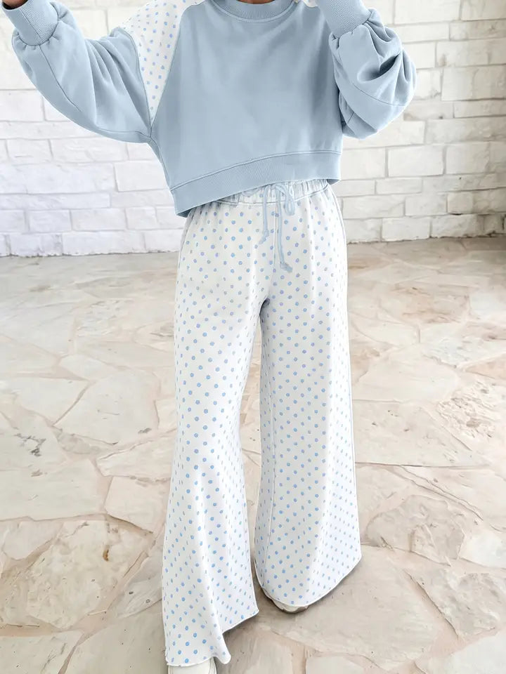 Polka Dot Patchwork Colorblock Long Sleeve Casual Two Piece