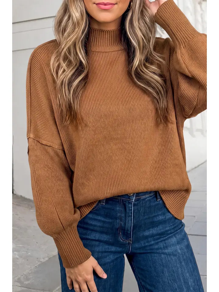 Solid Ribbed Mock Neck Knit Sweater - Plus Only