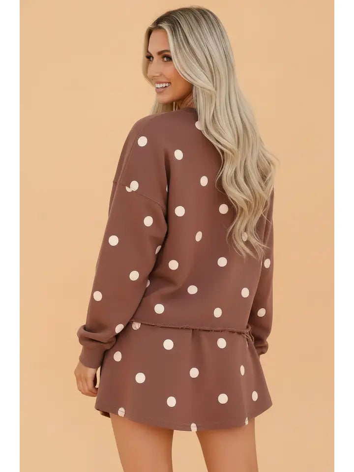 Polka Dot Raw Hem Sweatshirt & Skort Set