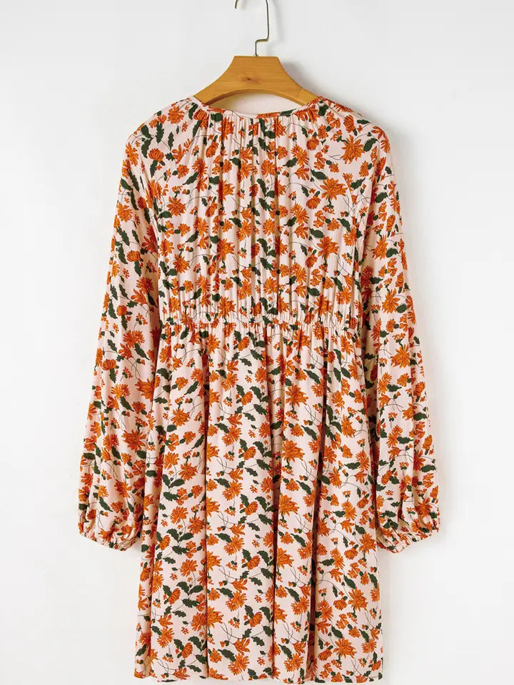 Floral V-Neck Long Sleeve Dress