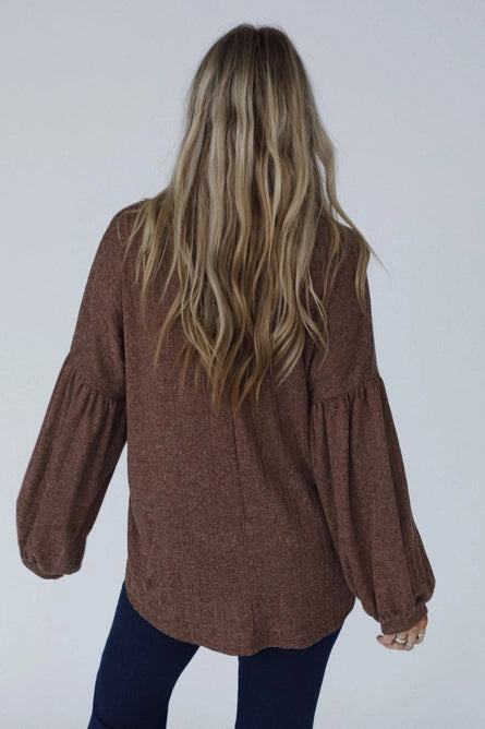 Sweet Heart Balloon Sleeve Knit Sweater - Mocha