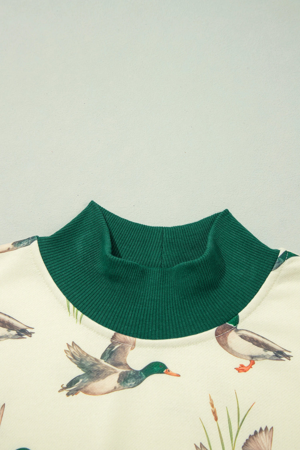 Mallard Print Patchwork Colorblock High Neck Sweatshirt