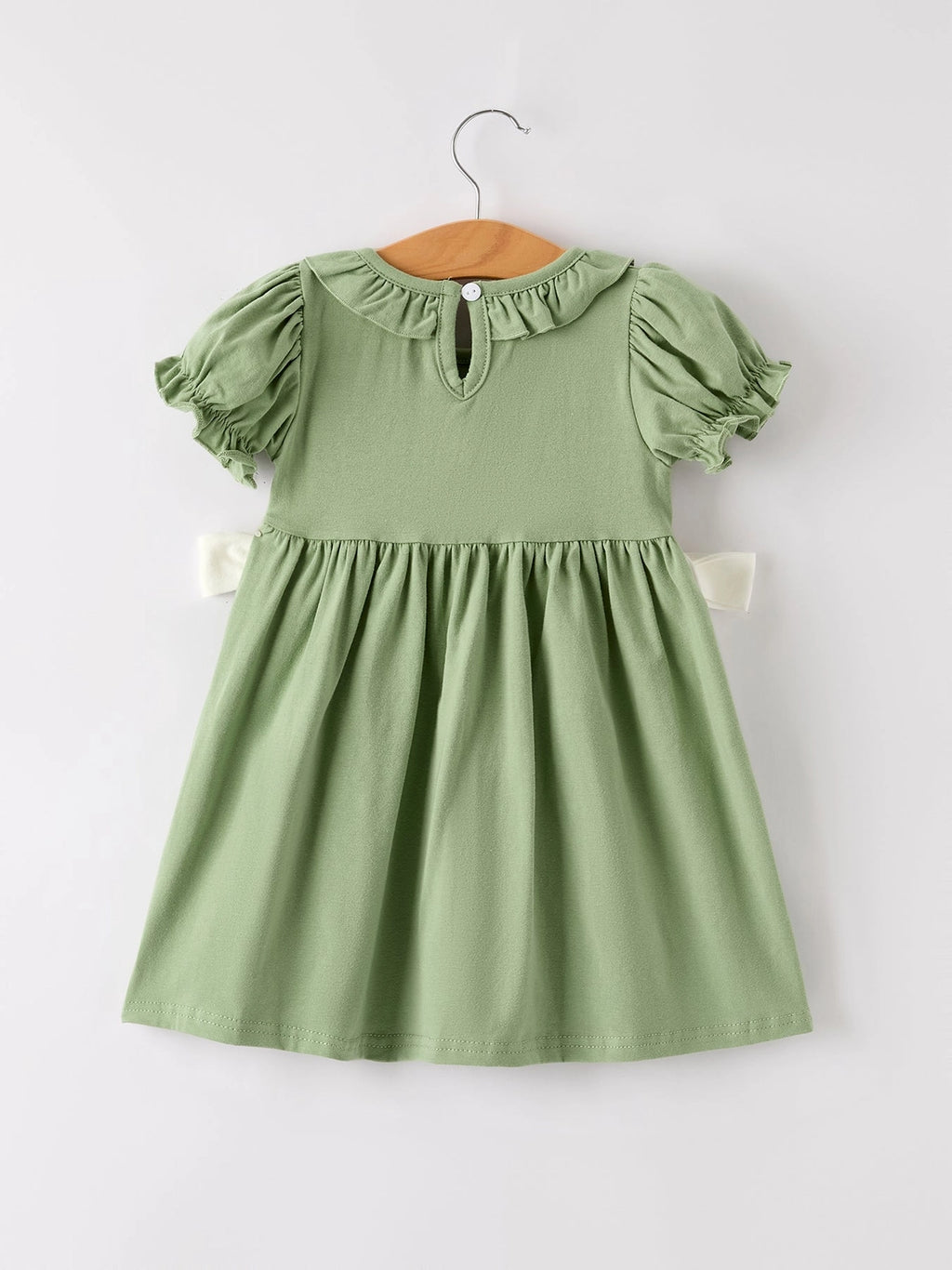 Fall Thanksgiving Bird Smock Embroidered Green Baby Girl Dress