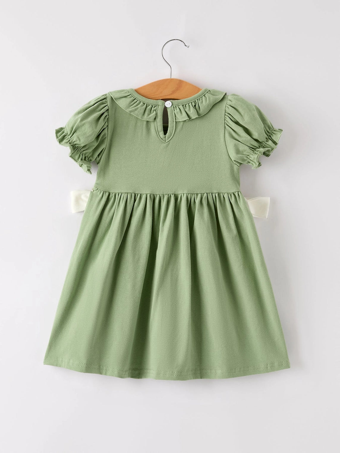 Fall Thanksgiving Bird Smock Embroidered Green Baby Girl Dress