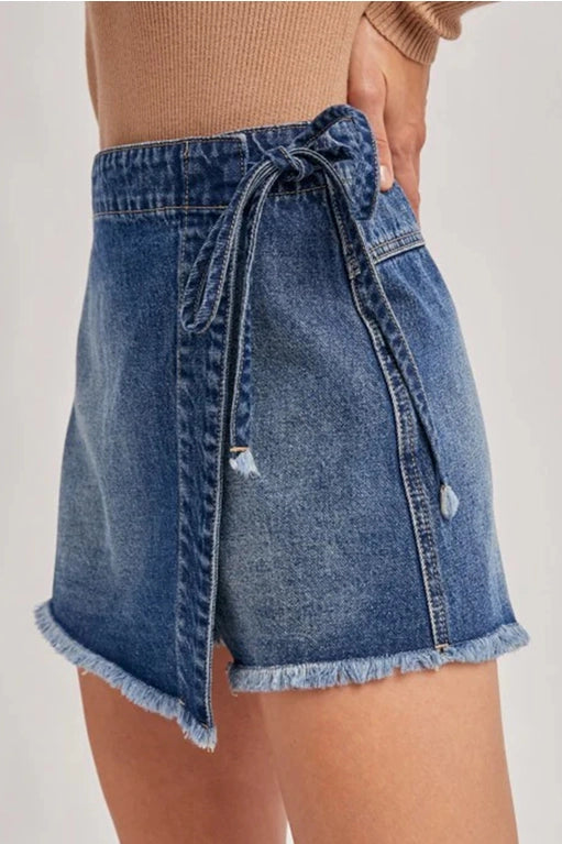 Wrapped Tied Waist Denim Skort