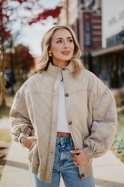 Beige Garment Washed Oversized Jacket