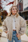 Beige Garment Washed Oversized Jacket