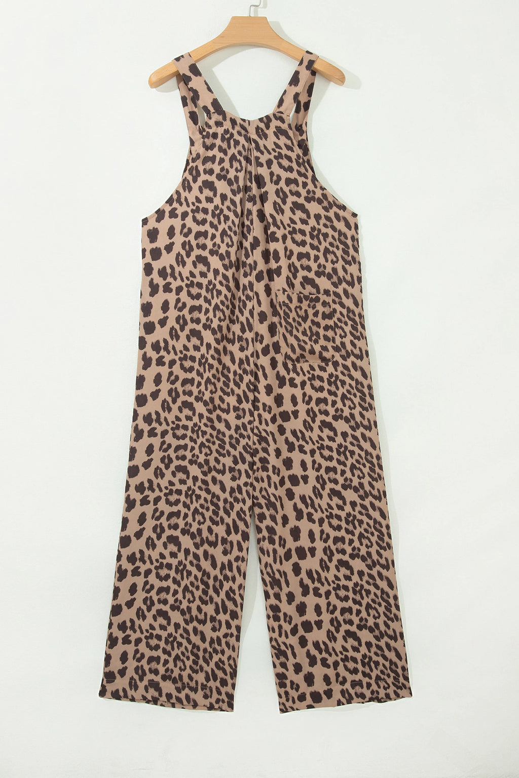 Khaki Leopard Print Square Neck Pleated Wide Leg Jumpsuit