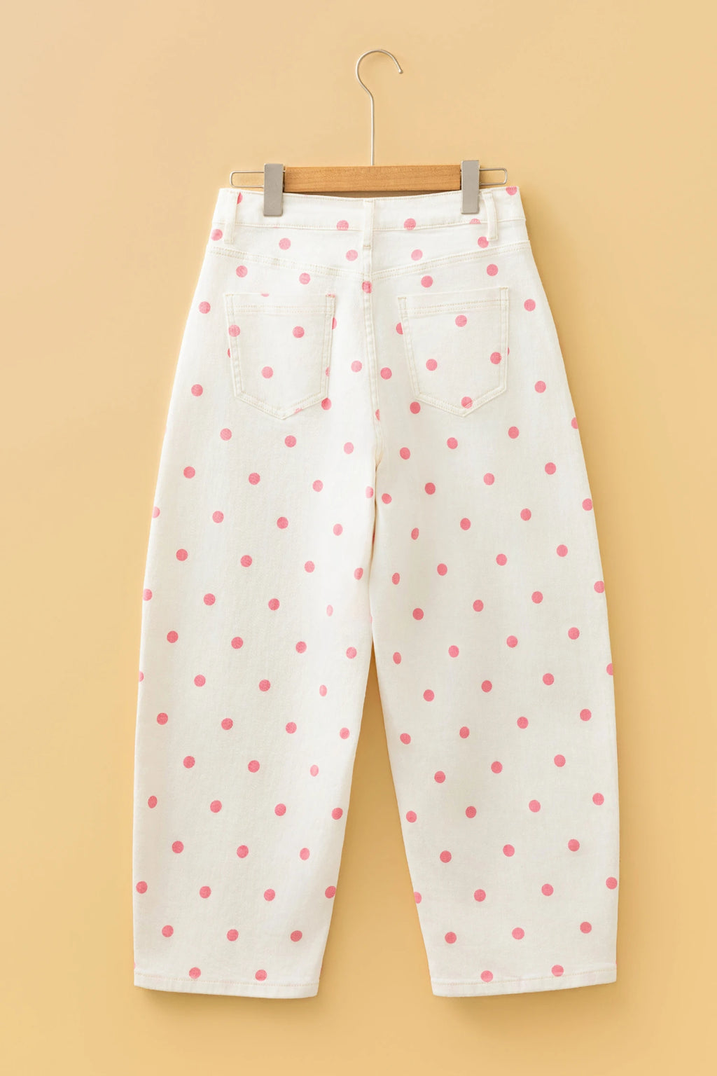 Pink Tailored Seam Polka Dot Print Barrel Casual Jeans