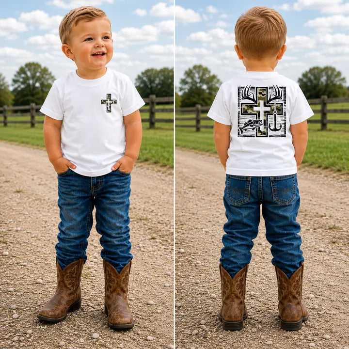 Cross Antlers & Fish Kids Tee | Gildan Toddler & Youth