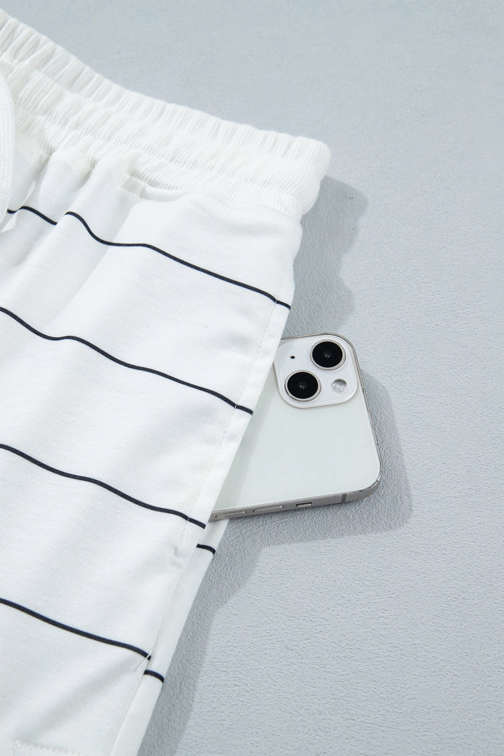 White Stripe Half Sleeve Tee Drawstring Shorts 2pcs Set