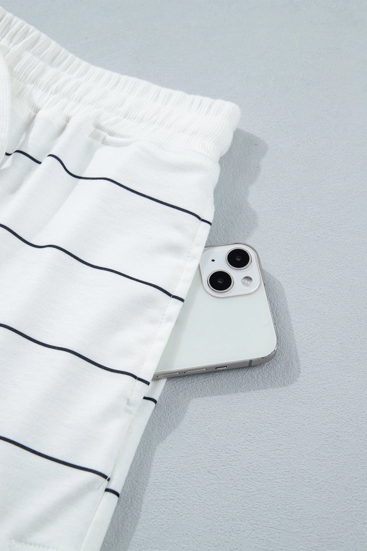 White Stripe Half Sleeve Tee Drawstring Shorts 2pcs Set