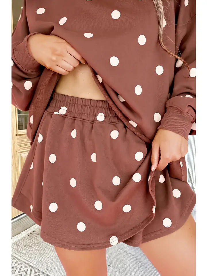 Polka Dot Raw Hem Sweatshirt & Skort Set