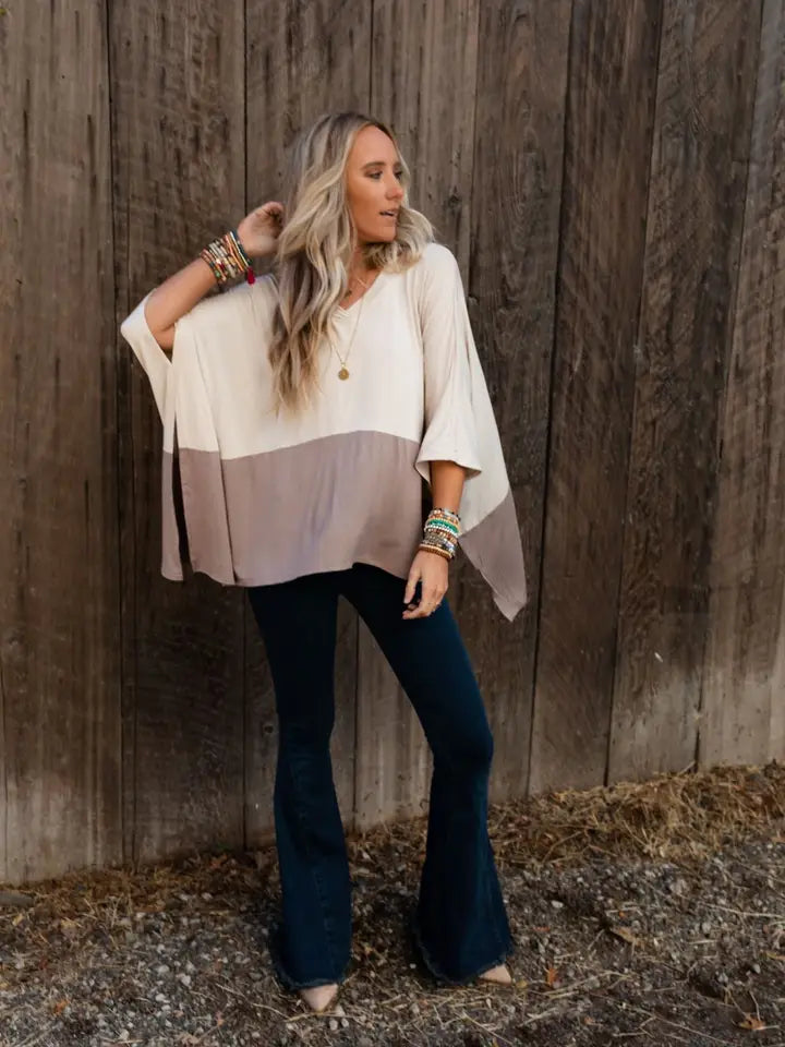 Coffee Sunsets V Neck Top - Brown