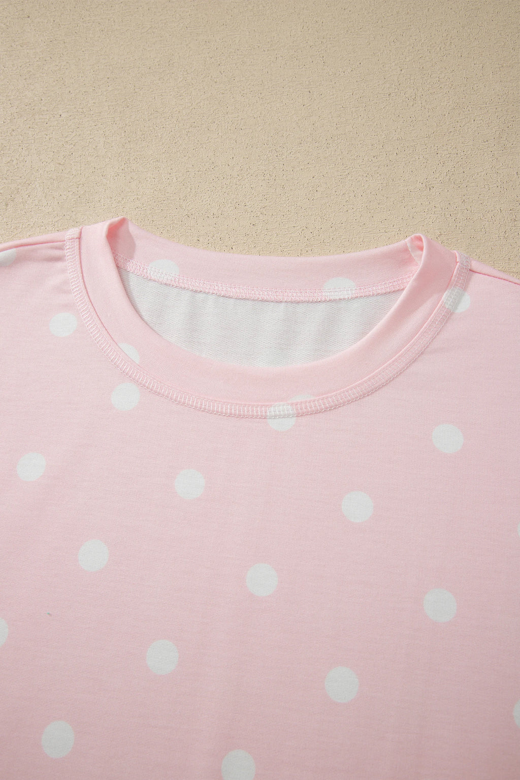 Pink Polka Dot Short Sleeve Loose Top Drawstring Shorts Set