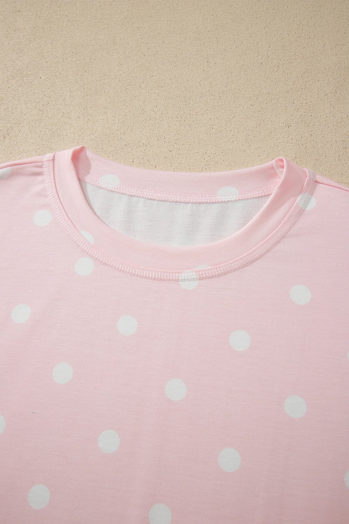 Pink Polka Dot Short Sleeve Loose Top Drawstring Shorts Set