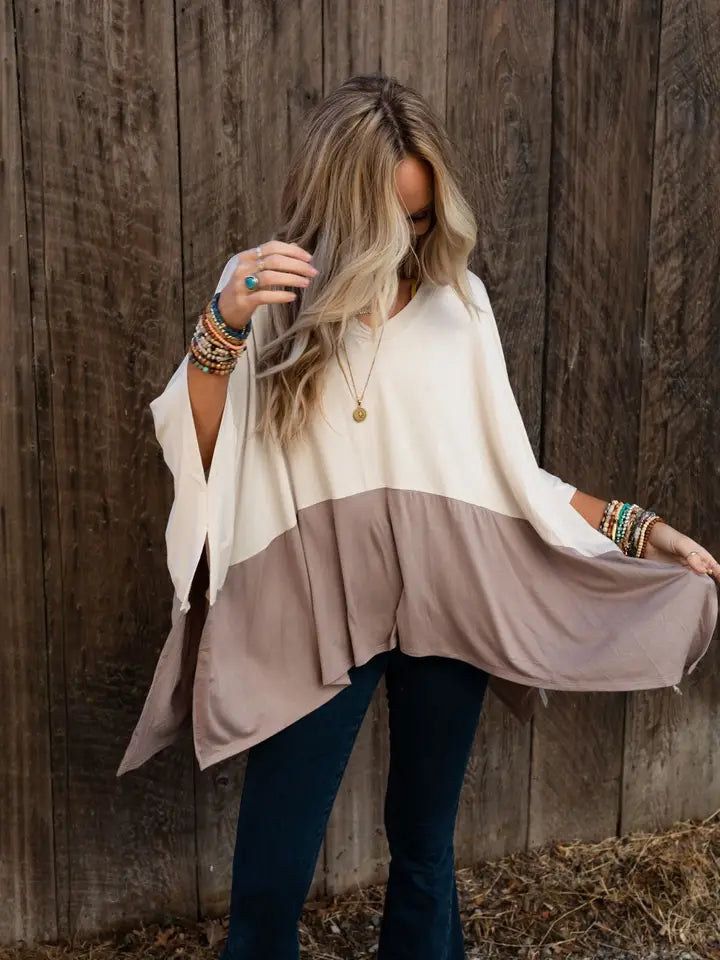 Coffee Sunsets V Neck Top - Brown