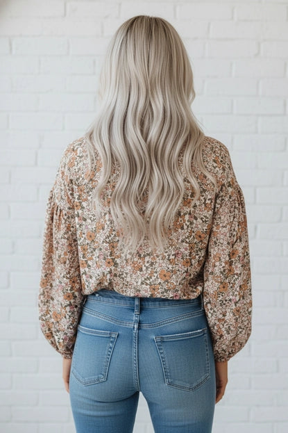 Floral Boho Long Puff Sleeve Buttoned Shirt