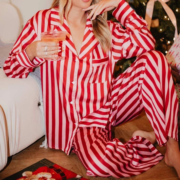 Blush Striped Satin Pajama Set