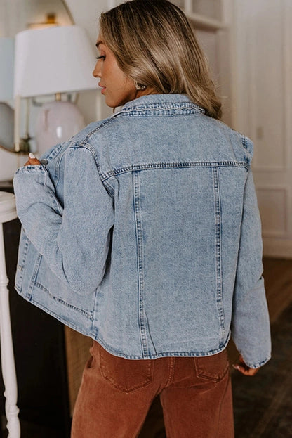 Scallop Trim Denim Jacket with Patched Pockets