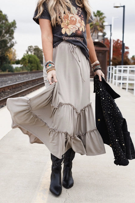 Bunches of Love Tiered Maxi Skirt - Taupe