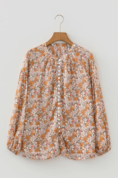 Floral Boho Long Puff Sleeve Buttoned Shirt