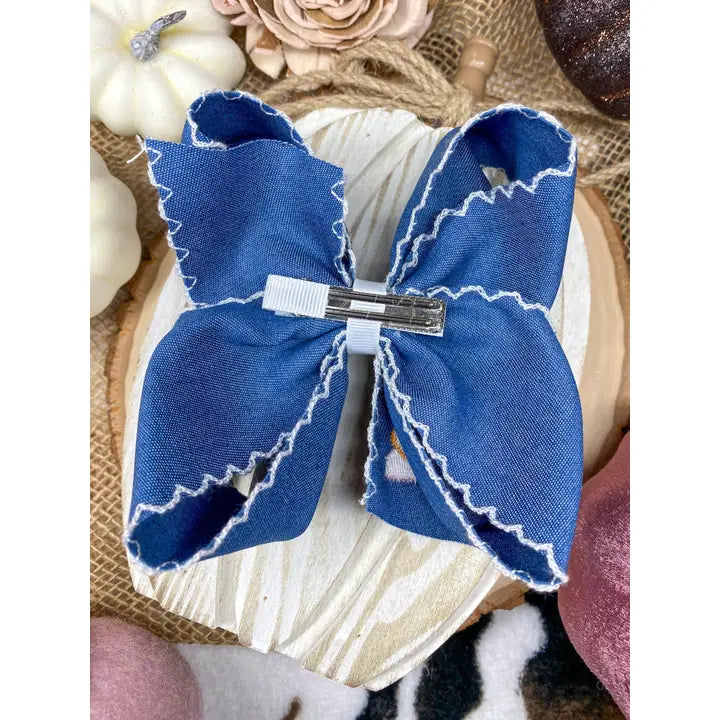 Turkey Moonstitch On Denim Hair Bow | Clip
