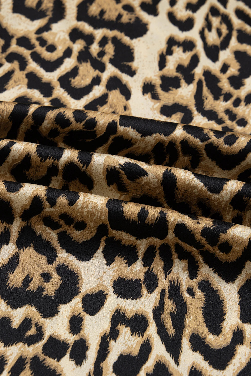 Brown Leopard Collared 3/4 Sleeve Shirt and Loose Pants Pajamas