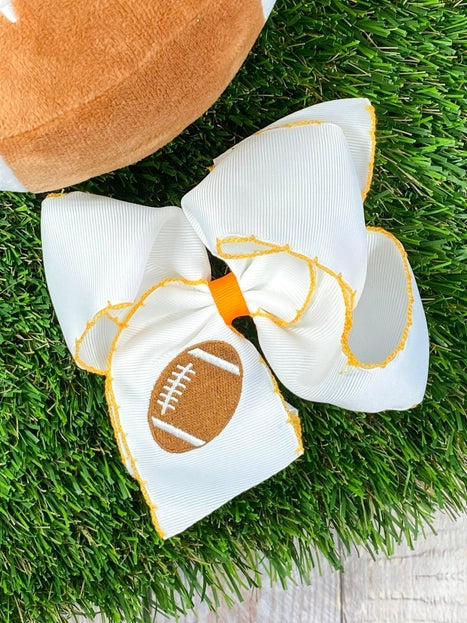 Football Embroidered Moonstitch Hair Bow | Clip