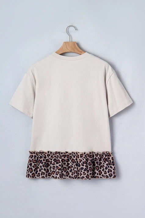 Cowgirl Leopard Patchwork Ruffle Hem Tee