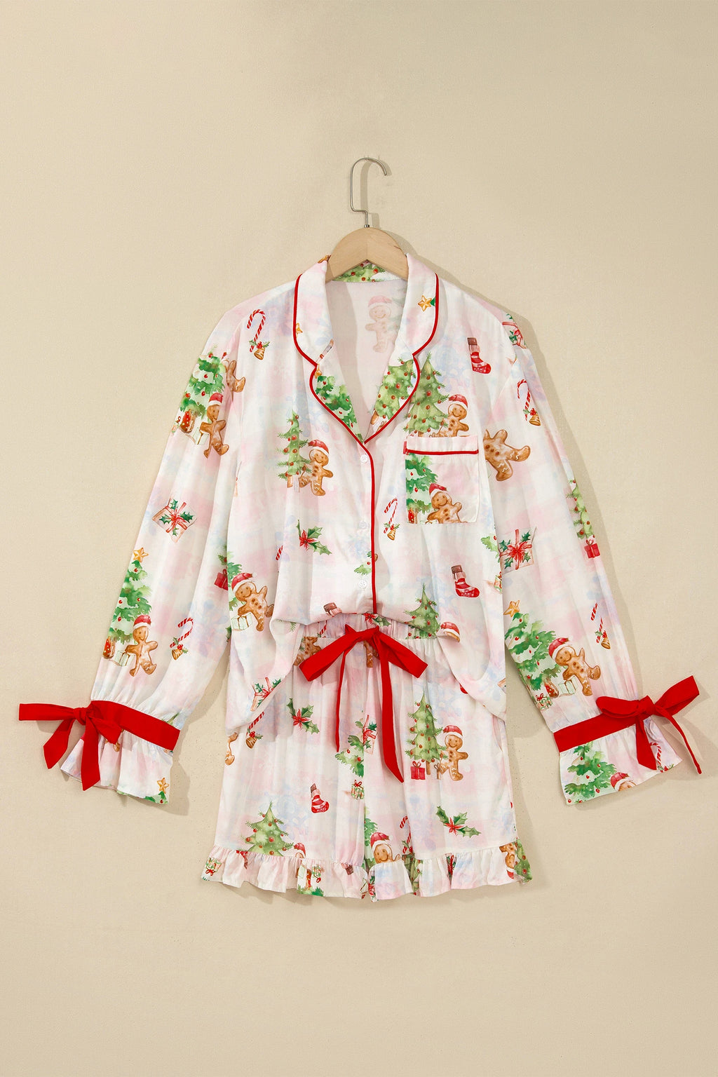 Abstract Christmas Print Two Piece Shift Lounge Set