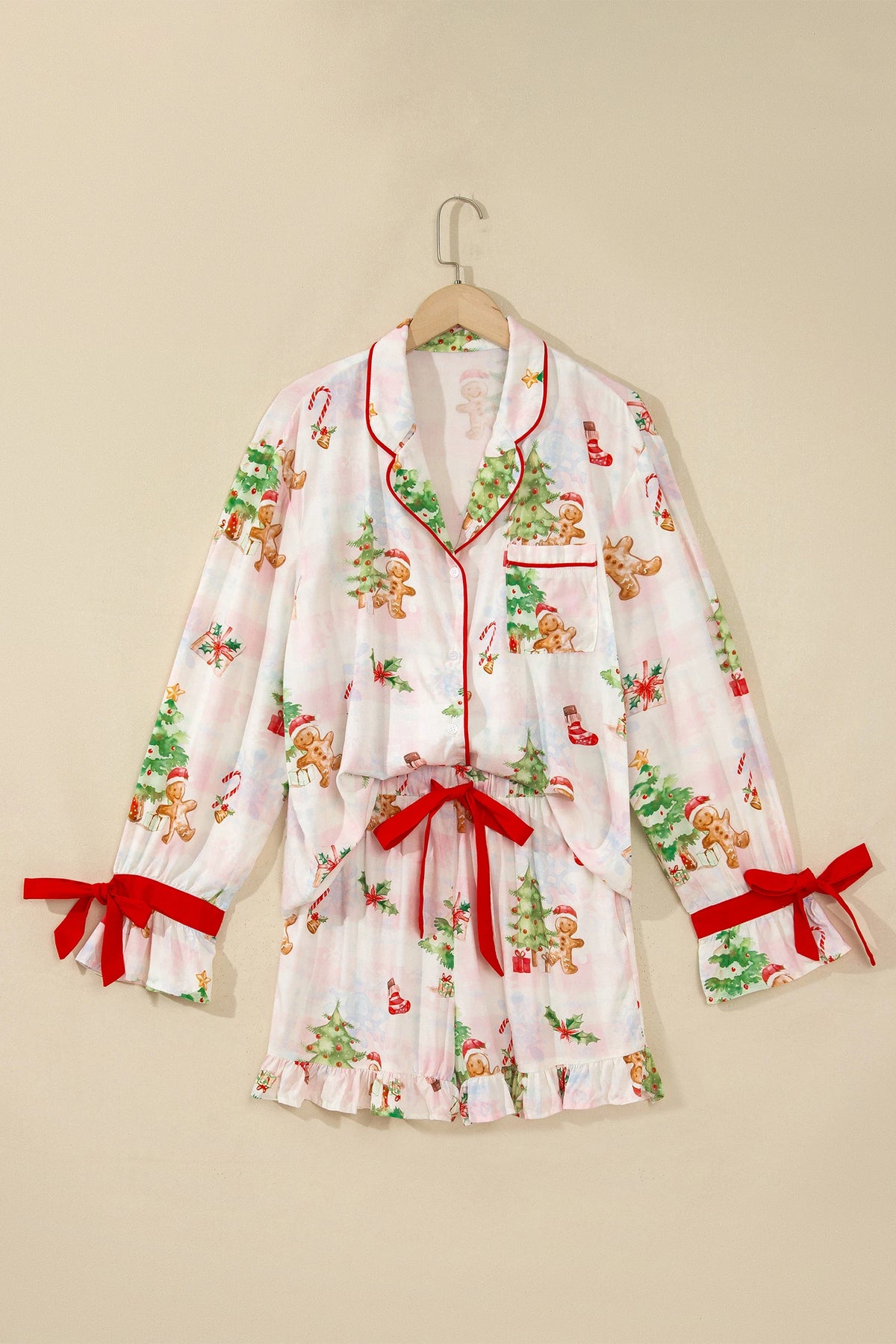 Abstract Christmas Print Two Piece Shift Lounge Set