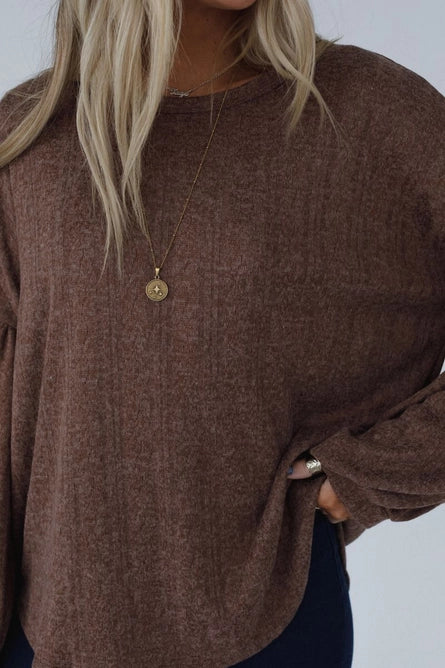 Sweet Heart Balloon Sleeve Knit Sweater - Mocha