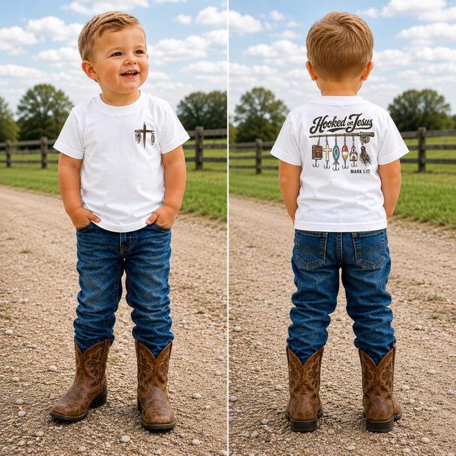 Hooked On Jesus Kids Graphic Tee | Gildan Toddler & Youth